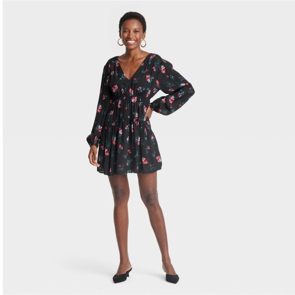 a new day Dresses & Skirts - a new day Women's Balloon Long Sleeve Dropped Waist Mini A-Line Dress